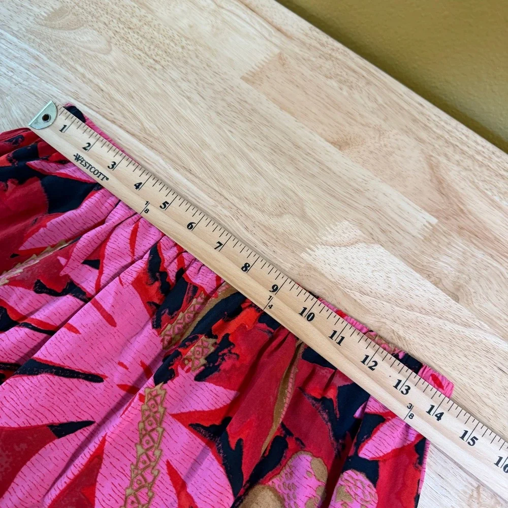 J. Crew Tiered Pull On Midi Skirt Size S Floral Tropical Palm Print Pink Red - Picture 7 of 9